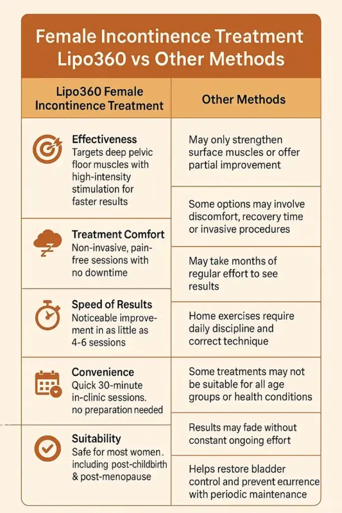Comprehensive Guide To Female Incontinence Treatment Options 1 Table showing benefits of incontinence treatment Brentwood